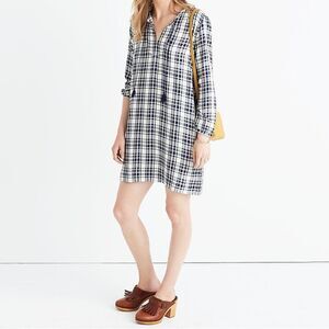 Madewell Plaid Artiste Tunic Dress Blue & Cream Plaid Popover Shift Size XXS 2XS